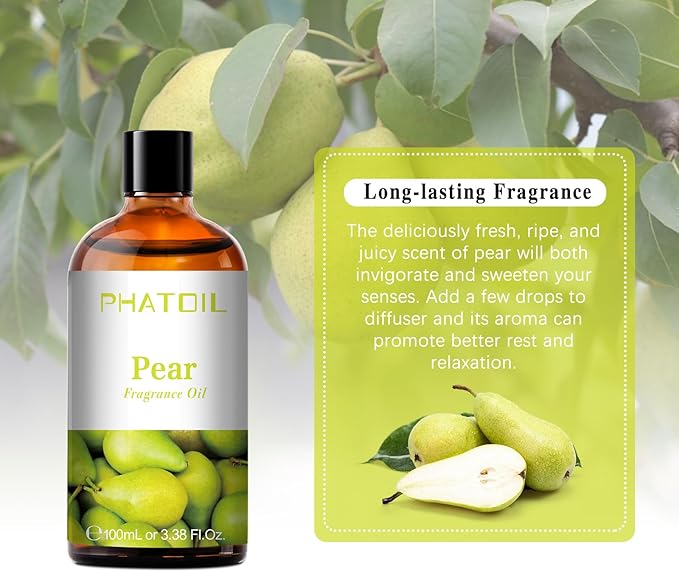 3.38FL.OZ Pear Fragrance Oils for Aromatherapy, Essential Oils for Diffusers for Home, Perfect for Diffuser, Yoga, Skin Care, DIY Candle and Soap Making - 100ml
