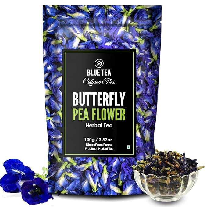 BLUE TEA - Butterfly Pea Flower Tea - 3.52 Oz (200+ Cups) Loose | ANTIOXIDANT RICH | Chemical Free - Caffeine Free - Detox Tea - Flower Based - Non Bitter - Vegan - Non-GMO | Zipper Packaging