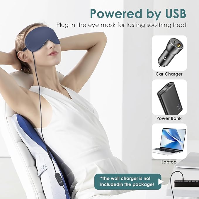 USB Electric Heated Eye Mask for Dry Eyes & Migraines - Adjustable Temperature (36-60℃) & Timer, Silk Washable Cover, USB-Powered Carbon Fiber Therapy