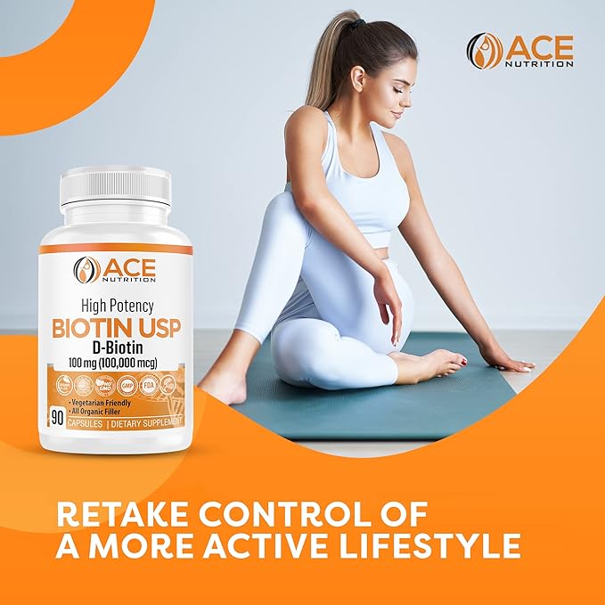 High Potency Biotin USP (D-Biotin 100,000mcg) - Superior Biotin, Organic Rice Flour, Vegetarian Capsules For Hair, Skin, & Myelin Health, Made in the USA (100mg/90 Capsules)