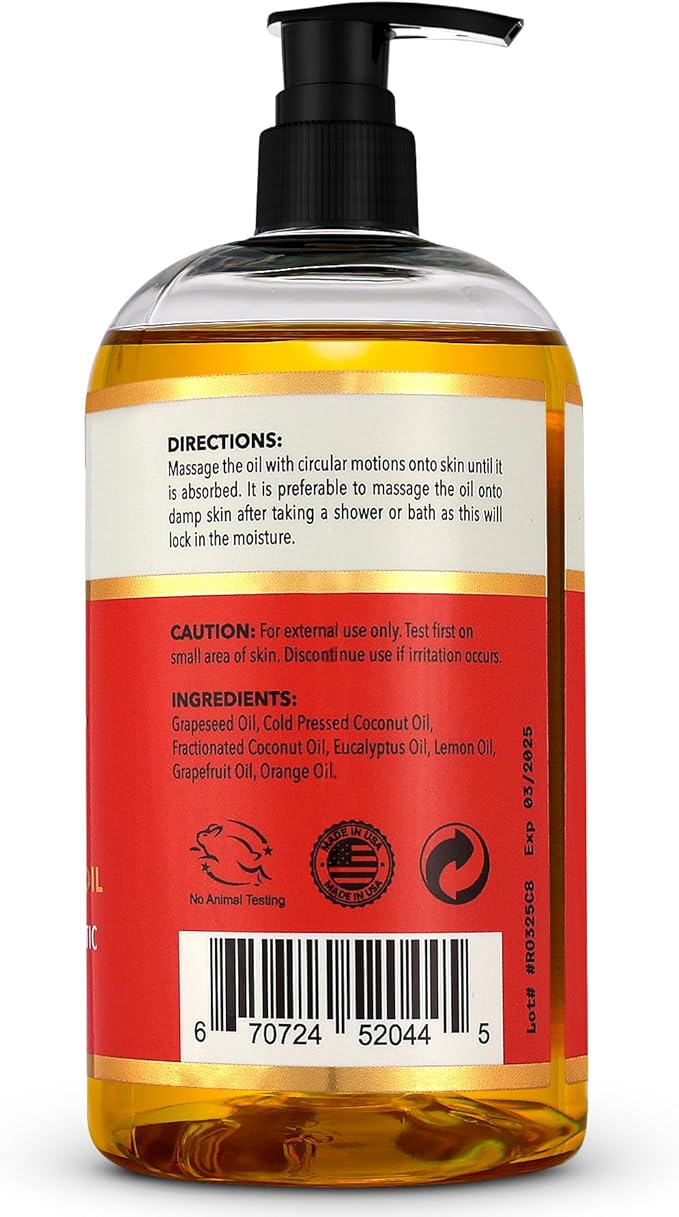 Natural Nourishing Massage Oil with Massage Hot Stones - Therapeutic Citrus & Coconut Massage Oils, Hydrating & Aromatic Essential Oils for Dry Skin, Soothes Muscle & Joints 8.8 oz