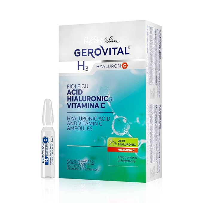 GEROVITAL HYALURON C Hyaluronic Acid Serum for Face with Vitamin C, Intensive Anti-Wrinkle Face Treatment, Hydrating, Face Moisturizer, for Normal, Mixed, Dry Skin, 10 vials x 2 ml