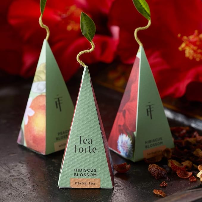 Tea Forte Fleur Petite Presentation Box Mother's Day Tea Gift Set Sampler, 10 Count, 2 of Each Variety Individually Wrapped Handcrafted Pyramid Infuser Bags