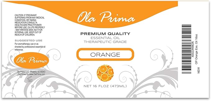 Ola Prima Oils - Orange Essential Oil (16oz Bulk) Therapeutic Grade for Aromatherapy, Diffuser, Relaxation, Calming