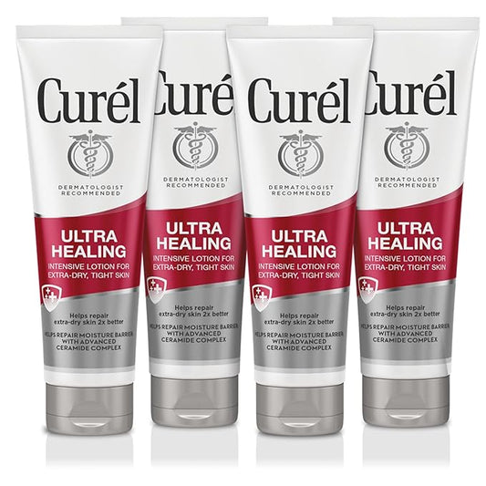 Curel Ultra Healing Intensive Fragrance-Free Lotion For Extra-Dry Skin, Ideal for Sensitive Skin, Dermatologist Recommended, Cruelty Free, Paraben Free, 2.5 Oz, Pack of 4