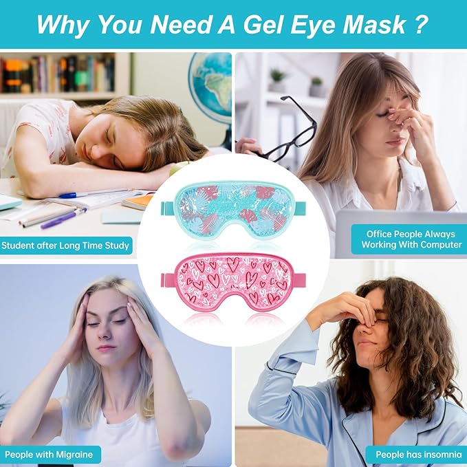 Cooling Eye Mask Cold Eye Compress Mask for Puffy Eyes, Reusable Eye Ice Pack Gel Ice Eye Mask for Tired Eyes, Eyes Surgery, Migraines, Stress Relief, Itchy Eyes, Skin Care, Eye Spa 2PCS