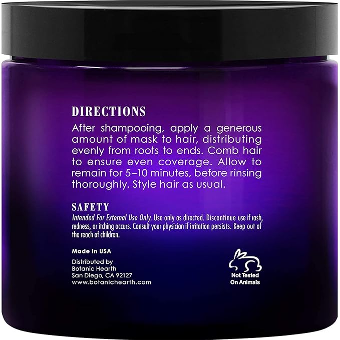 Botanic Hearth Purple Hair Mask for Silver and Blonde Hair – 8 oz – Toning Hair Treatment with Coconut Oil, Bitter Orange, Green Tea & Aloe Vera