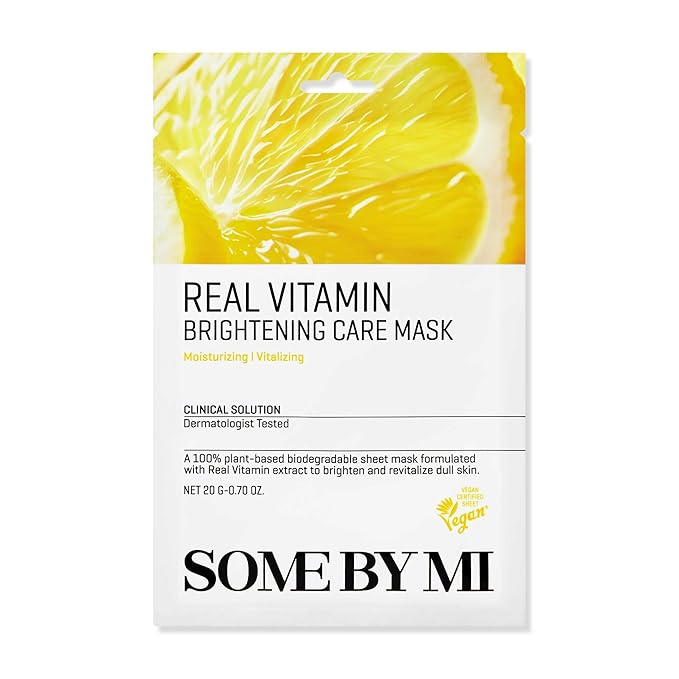 SOME BY MI Real Vitamin Brightening Care Mask - Pack of 10 - Made from Vitamin for Dull-Looking Skin - Daily Vegan Korean Sheet Mask for Skin Brightening and Moistuizing - Korean Skin Care