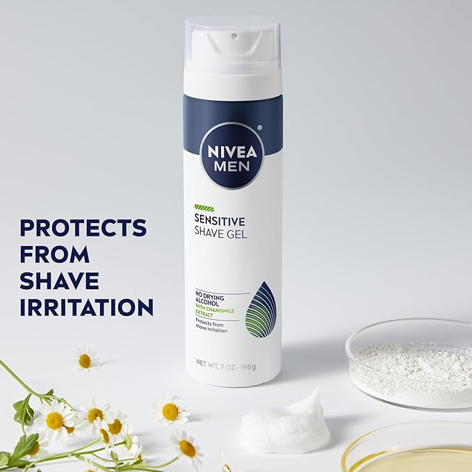 NIVEA MEN Sensitive Skin Care Set for Men, Face Wash, 5 Fl Oz + Body Wash, 16.9 Fl Oz + Shave Gel, 7 Oz + Soothing Post Shave Balm, 3.3 Fl Oz + Face Lotion SPF 15, 2.5 Fl Oz