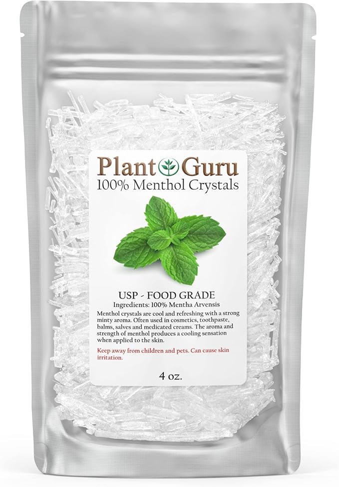 Menthol Crystals 4 oz. Mentha Arvensis 100% Pure Natural USP Food Grade - Great for Cosmetics, Salves, Balms, Creams and Soap Making.