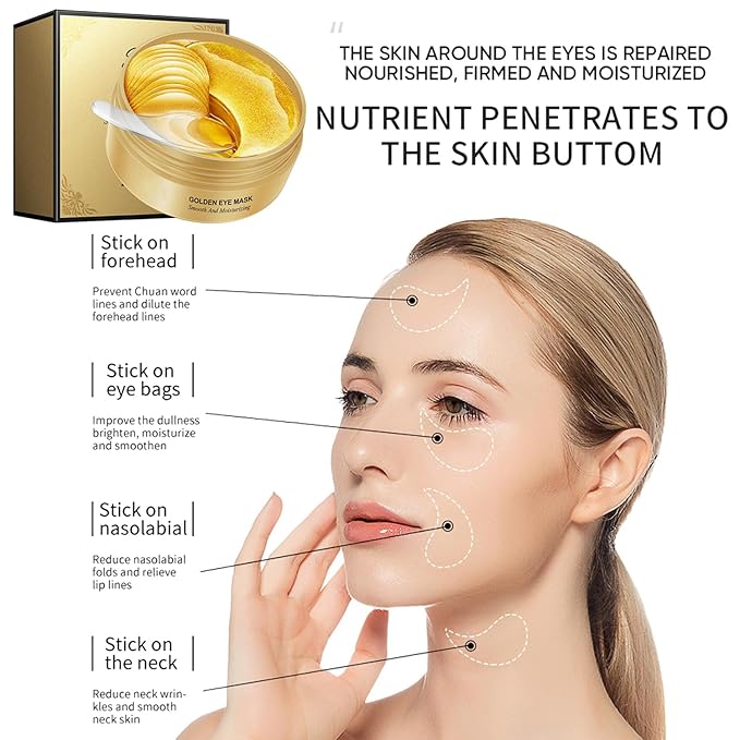 60 Pairs Lip Masks with Eye Mask, 24K Collagen Under Eye Patches for Dark Circles and Puffy Eyes, Reduce Lip Wrinkles, Anti Chapped & Remove Lip Dead Skin, Nourishes the Lip & Eye Skin