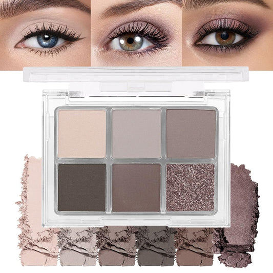 6 Colors Glitter Matte Eyeshadow Palette, Natural Nude Smoky Black Coffee Wine Red Sparkly Eyeshadow Palette Makeup, Smokyd Eye Shadows Palette Long Lasting Naturing-Looking Women Girls Eye Shadow 02