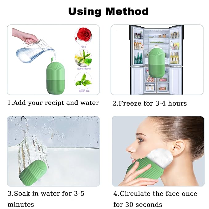 Ice Face Roller, Reusable Silicone Mold Face Massage Eye Facial Beauty Skin Care Tools Apply Ice for Shrink Pores Anti Wrinkle Reduce Puffiness Improve Skin Elasticity, Striped, Green