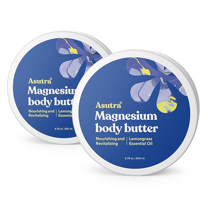 ASUTRA Magnesium Body Butter Lotion, 6.76 oz (Pack of 2), Soothing Shea Butter & Almond Oil Moisturizer, Premium-Quality Magnesium Oil, Lemongrass Essential Oil