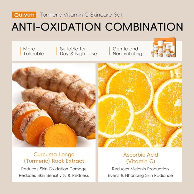 Skin Care Set, Turmeric Vitamin C Skincare 5PCS - Beauty Skin Care for Teens, Facial Skin Care Routine Set Kit, Improve Dark Spot, Reduce Acne, Moisturizer Women Mother's Day Gift