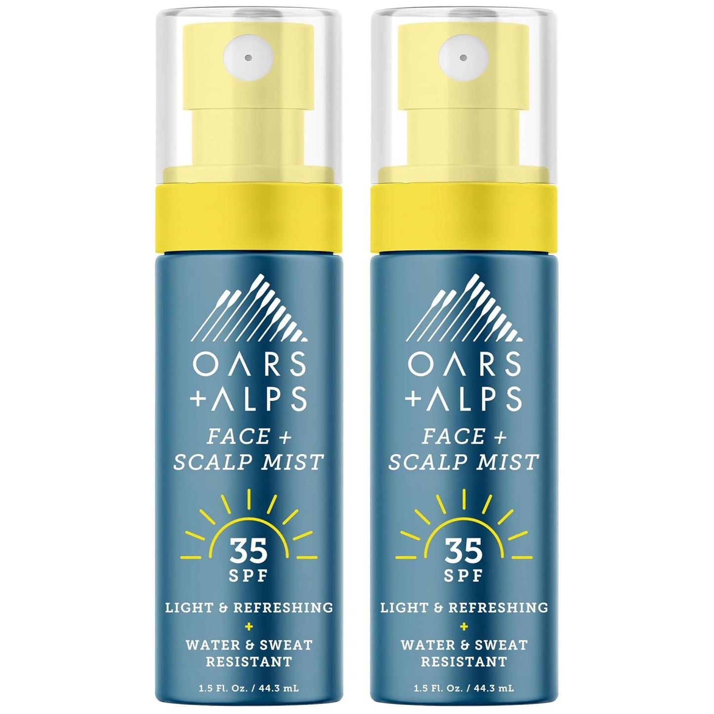 Oars + Alps Face & Scalp Sunscreen Spray Mist, SPF 35 Facial & Hair Sunscreen, Protects from Blue Light, Infused with Aloe Vera + Cucumber, Water & Sweat Resistant, Summer Splash Scent, 2pk