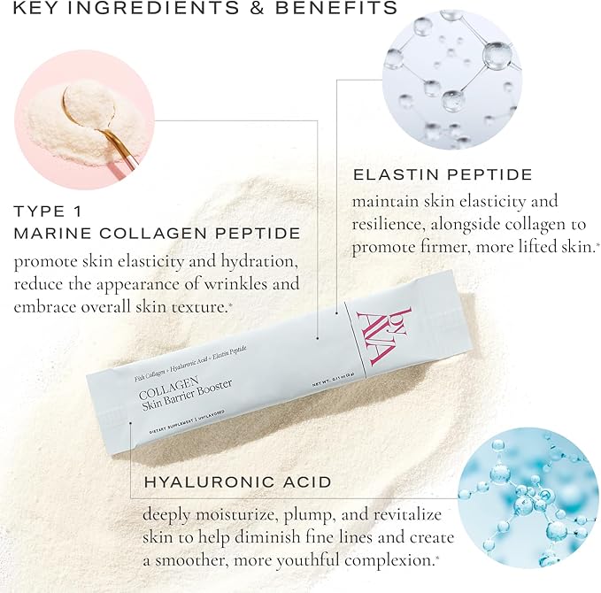 Marine Collagen Powder Skin Barrier Booster | Unflavored Fish Collagen Peptides with Elastin, Hyaluronic Acid, Biotin & Vitamin C | 15 Travel Stick Packets