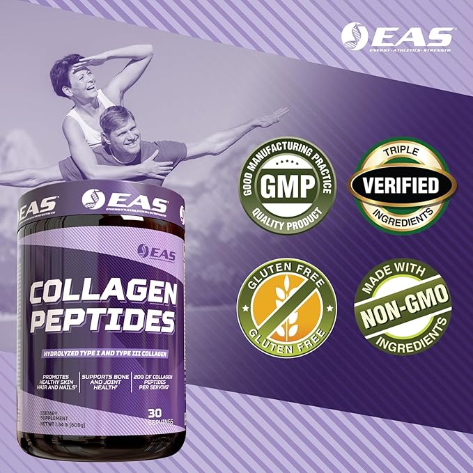 Experimental and Applied Sciences Collagen Peptides Powder | Hydrolyzed Type I & III | for Healthy Hair, Skin, & Nails | Bone & Joint Health | 20g Collagen Per Serving | 30 Servings (Unflavored)