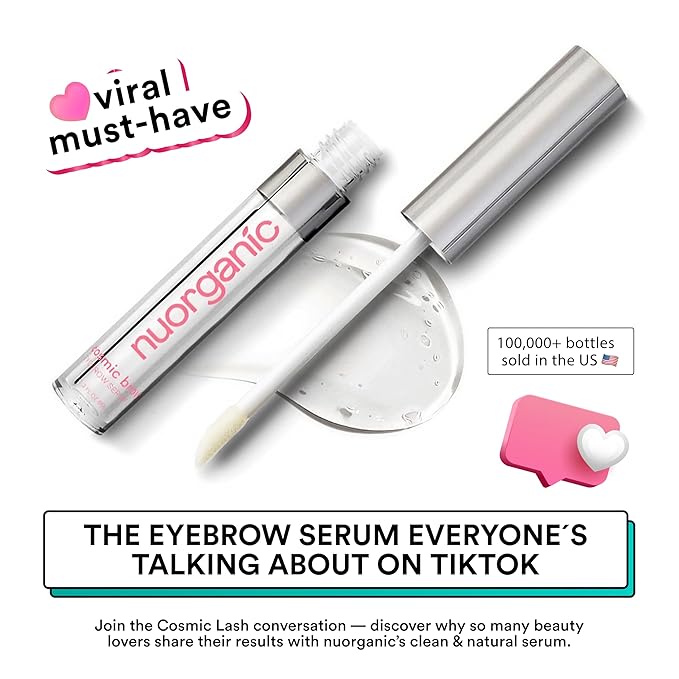 nuorganic 'Cosmic Brow' Eyebrow Serum for Growth | Natural Eye Brow Serum for Thicker, Longer, More Defined Brows | 4 Months Supply XL Size | Cruelty Free, Made in USA