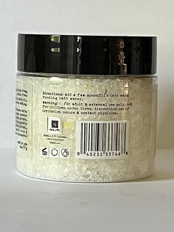 Organic Jasmine Bath Salts by Nabila K - Dead Sea Salt & Epsom Salt Scrub & Soak - Exfoliates & Hydrates Skin, Botanical Essential Oils - Bubble Bath Accessories for All Skins Types, 2 oz