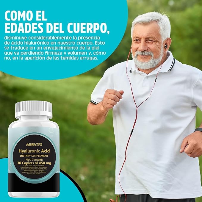 2025 New Hyaluronic Acid 30 Caplets Supplements, 850mg Hyaluronic Acid - Advanced Joint Support with Hydrolyzed Collagen, Turmeric, Glu-cosamine, MSM, Vitamin C – 30 Caplets(2 Pack)