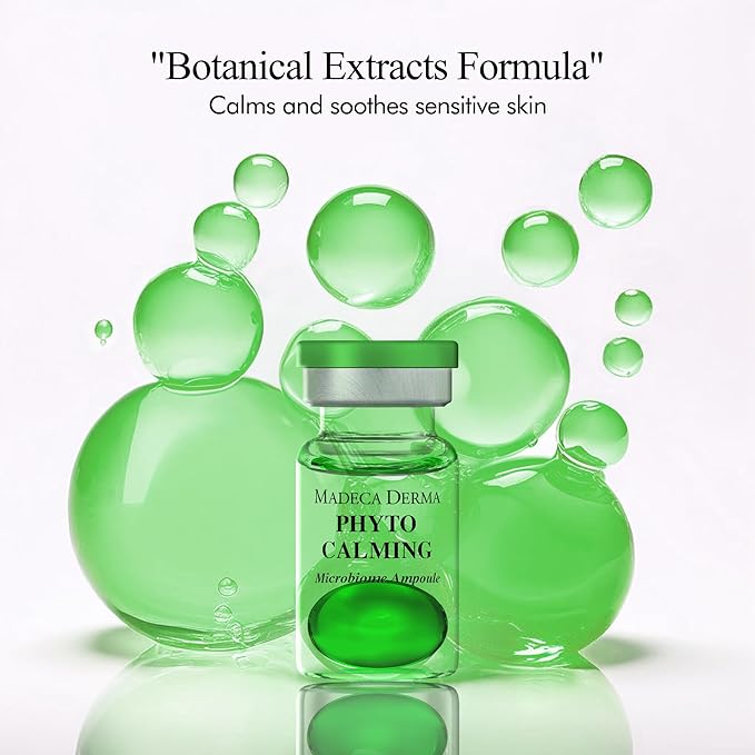 MADECA DERMA Phyto Calming Microbiome Ampoule – Calming with Soothing Botanicals, Hyaluronic Acid & Anti-Redness Complex, Korean Skincare for Redness Relief & Skin Repair (0.23 fl oz x 5 Bottles)