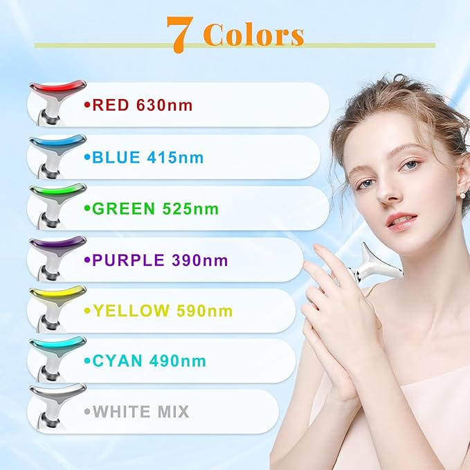 Neck Face Massager, 7 Color Face Neck Massager for Skin Care Routine at Home, Facial Massager with Non-Slip Design, White