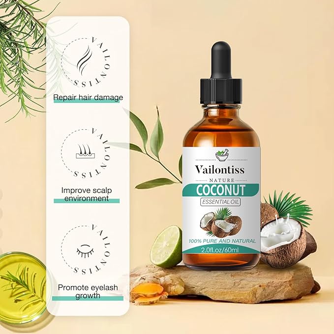 Coconut Oil - Carrier Oil for Hair Growth, Relaxing Massage and Body Oil, Pure Non-Greasy Coconut Oil for All Hair Types and Skin
