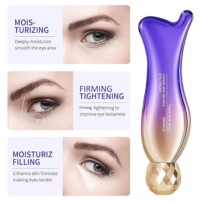 Caviar+Retinol Eye Cream for Wrinkles, 360° Massage Under Eye Cream Face and Eye Serum Firming and Lifting, Instant Hydrating, Deep Moisturizing for Dark Circles Puffiness Fine Lines, Bags
