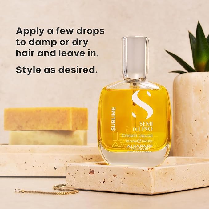 Alfaparf Milano Semi di Lino Sublime Cristalli Liquidi Hair Oil Serum with Thermal Protection - Anti Frizz Hair Serum & Smoothing Heat Protectant Spray with Vitamin E for Frizzy Hair (1.69 oz / 50 ml)