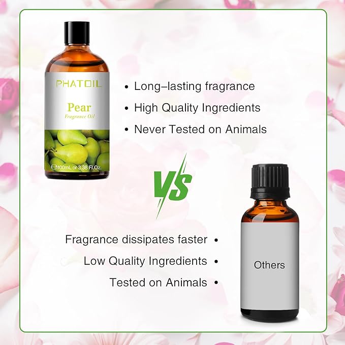 3.38FL.OZ Pear Fragrance Oils for Aromatherapy, Essential Oils for Diffusers for Home, Perfect for Diffuser, Yoga, Skin Care, DIY Candle and Soap Making - 100ml