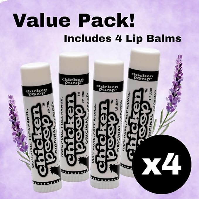 .15 oz. Chicken Poop® ORIGINAL FLAVOR Lip Junk for Dry, Chapped Lips, LIP BALM PACK OF 4