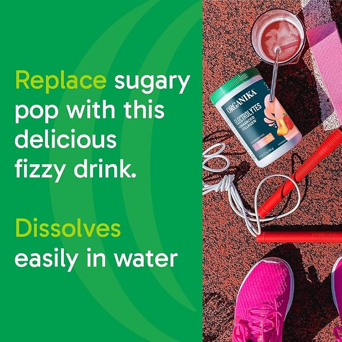 Organikа Electrolytes with Enhanced Collagen Powder for Women & Men - 360g - Strawberry Peach-Flavored Effervescent Electrolyte & Collagen Drink Mix - Deep Hydration, Mobility, Skin, Hair, & Nails
