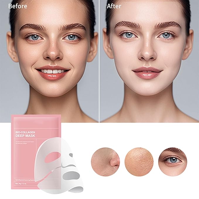 4Pcs Bio-Collagen Deep Mask, Hydrating Overnight Sleeping Mask Transparent Face Membrane Skin Care Moisturizing, Restores Skin Elasticity & Energy Collagen Mask for Women