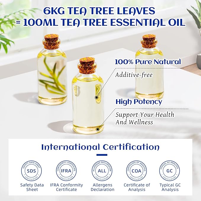 HIQILI Tea Tree Oil for Skin, Hair Restoration, Added to Shampoo, Body Wash, Foot Soak Use - 3.38 Fl Oz