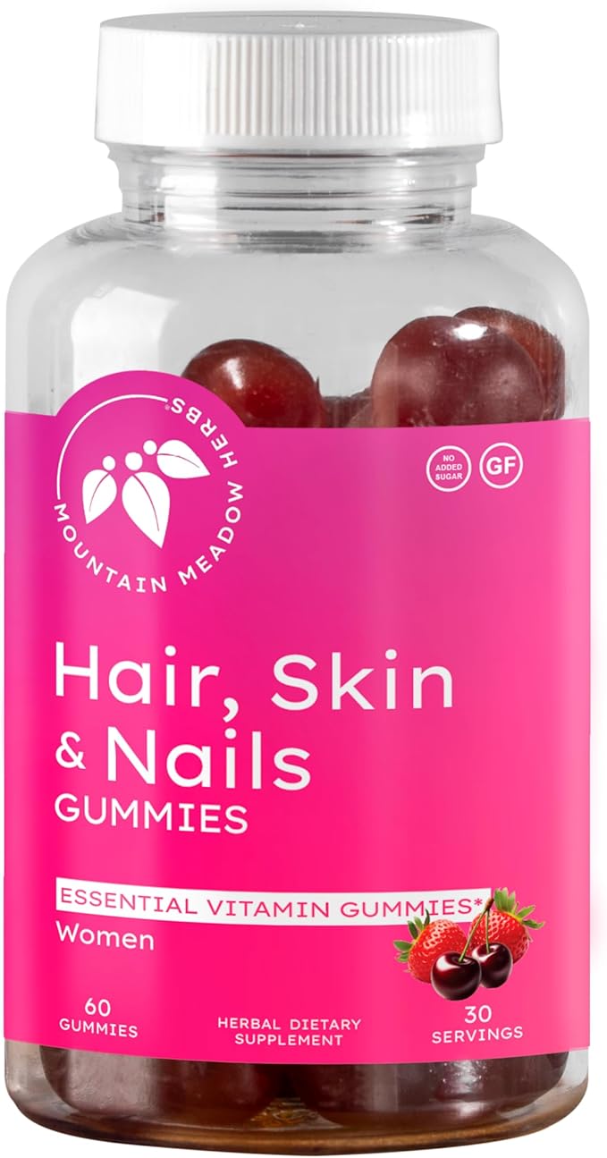 Mountain Meadow Herbs Hair, Skin and Nails Gummies - Essential Daily Support for Lush Hair, Strong Nails, and Radiant Skin with Biotin-Infused Gummies (60 ct)
