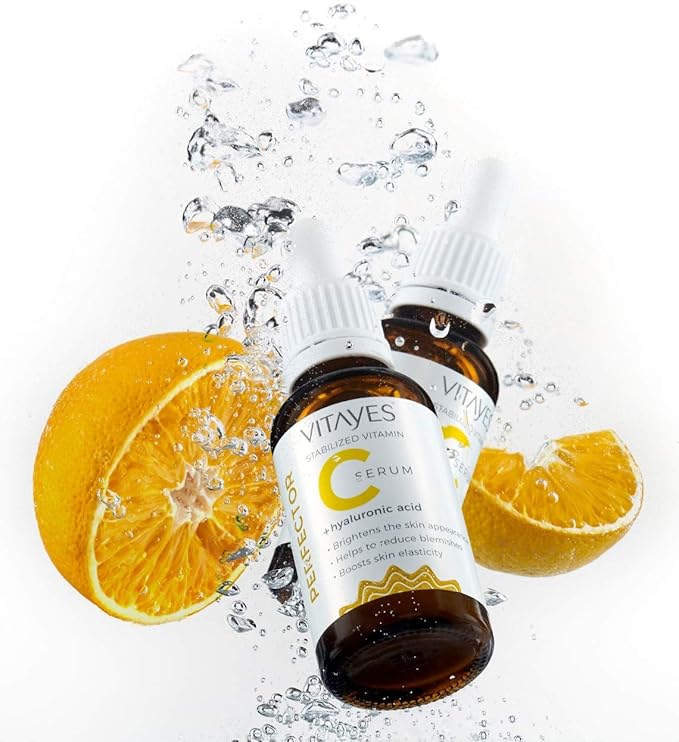 VITAYES Vitamin C Face Serum Anti Aging Serum with Hyaluronic Acid Skin Hydrating & Brightening for Dark Spots, Fine Lines and Wrinkles 1 Oz.