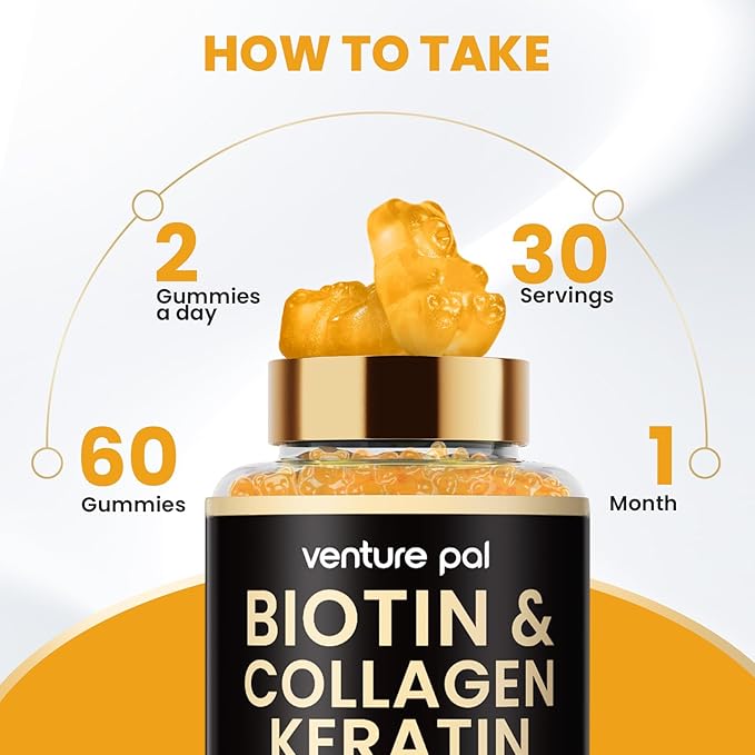 Venture Pal Biotin Gummies with Collagen & Keratin - Hair Growth Support Skin and Nail Strength Vitamins for Women & Men - Biotin 10000mcg | B-Complex | Saw Palmetto - Sugar Free, Non-GMO, 60ct