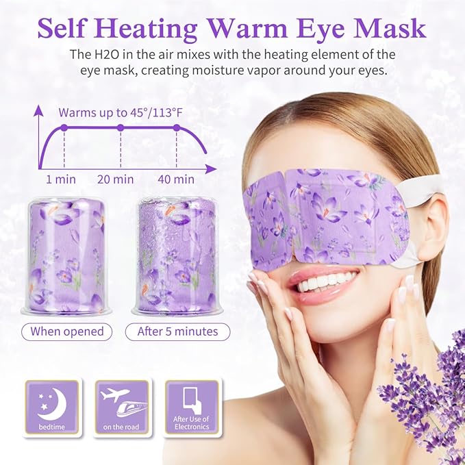 Steam Eye Mask, 12 Pack Lavender Heated Eye Masks, Disposable Moist Heat Compress for Dry Eyes, Warm Sleep Eye Mask for Puffy Eyes and Relief Eye Fatigue