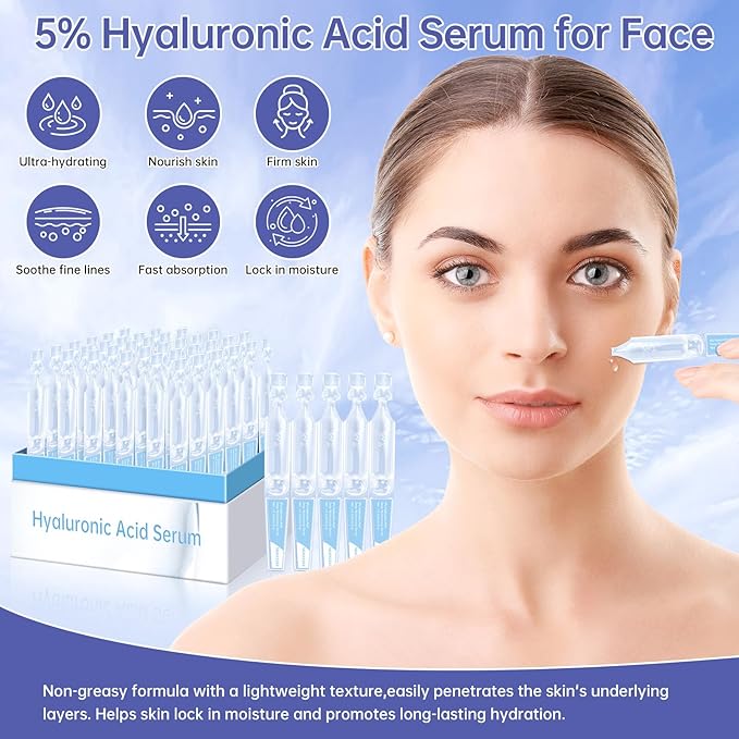 30 Pcs 5% Hyaluronic Acid Serum Ultra-Hydrating Vials, Hyaluronic Acid Tubes, Wake Nature Perfection Hylunaric Acid Serum, Single-Use Ultra-Hydrating Essence for Face