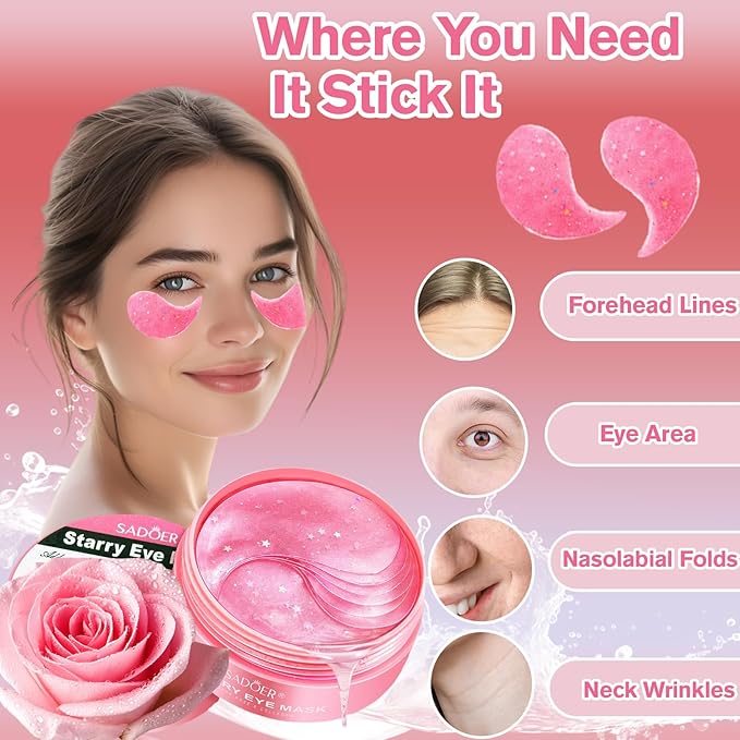 Rose Eye Patches 2-Pack (120 PCS), Hydrating & Soothing Eye Mask Skincare, Anti-Aging Collagen Eye Gel, Under Eye Patches for Puffiness | Alcohol-free & Phthalates-free