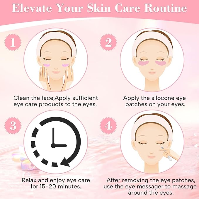 Under Eye Patches Silicone - 2 Pcs Reusable Eye Patches, Plump Fine Lines & Wrinkles with Metal eye Cream Applicator, Tin Case