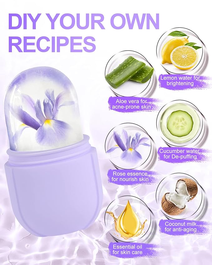 Ice Face Roller, for & Eye, Beauty Facial Rollers Holder Mold Puffiness Relief Massage Skin Care Tools Brighten Lubricate Shrink Pores Remove Fine Lines, PurpleWhite