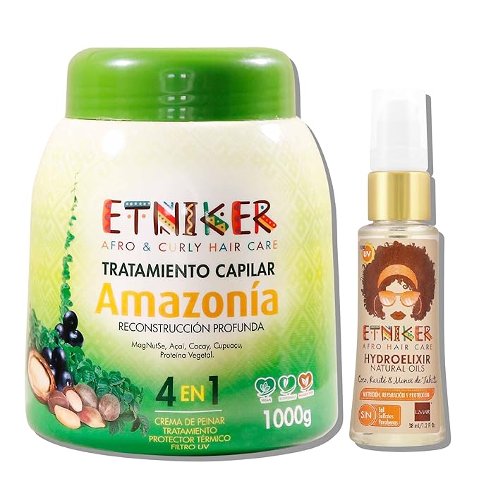 ETNIKER DEFINE & SHINE Bundle | Amazonia Deep Conditioning Hair Treatment & Hydroelixir Hair Oil | Hydrates, Repairs & Defines Curls | 13 Natural Oils, Cacay, Acai & Cupuaçu | Sulfate-Free Curly