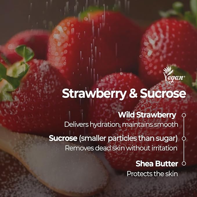 SKINFOOD Strawberry Sugar Lip Scrub Mask, Exfoliating Lip Care, Hydrating Korean Lip Product for Soft & Smooth Lips, Deep Nourishment Mild Sugar Scrub Vegan (0.71 fl. Oz.)