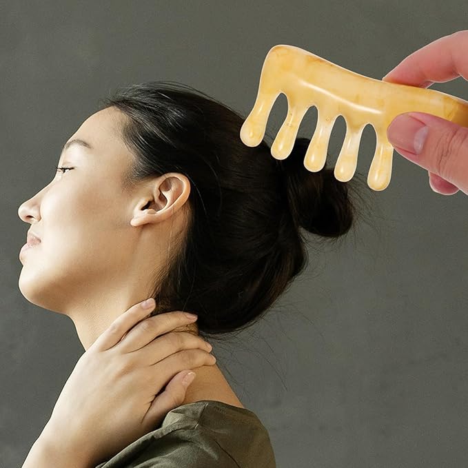 GLEAVI 2pcs Resin Massage Comb Gua Sha Comb for Scalp Deep Tissue Massage Comb Chinese Scalp Acupunctures Scalp Massage Guasha Scraping Scalp Comb Head Massage Hair Beeswax Resin China