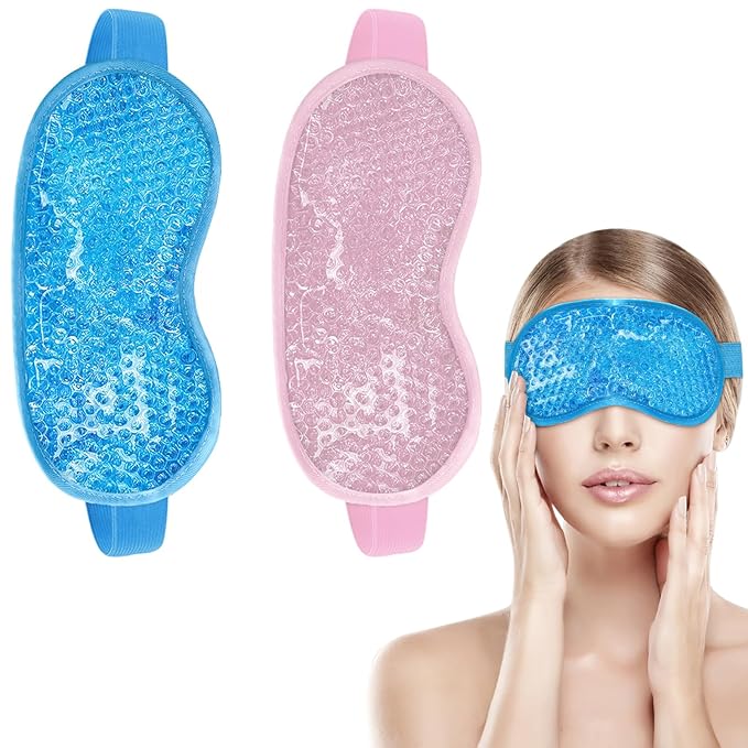candyfouse 2Pack Cold Cooling Eye Mask, Reusable Hot Colder Therapy Gel Bead with Plush Backing for Puffiness Migraine Stress Relief Skin Care Dry Eyes