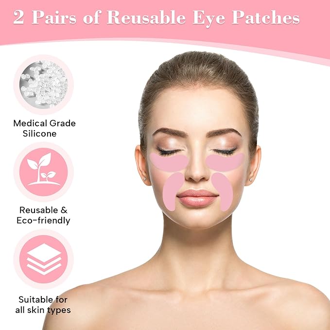 2 Pairs Under Eye Patches Silicone - Reusable Eye Patches, Eye Wrinkle Patches, Under Eye Mask, Plump Fine Lines & Wrinkles with Metal Eye Cream Applicator, Tin Case
