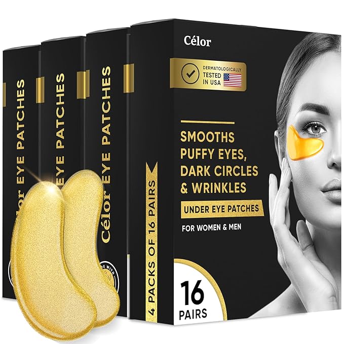 CÉLOR Under Eye Patches for Puffy Eyes and Dark Circles (64 Pairs) with Amino Acid & Collagen - Under Eye Masks Great for Bachelorette Party Favors, Swag Bag Stuffers, Spa Gifts for Women
