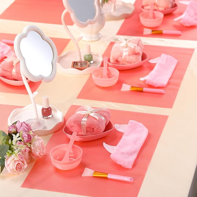 48 Pcs Spa Party Supplies for Women Face Mask Mixing Bowl Spa Towel Heart Bowl Stick Spatulas for Sleepover Party(Pink)